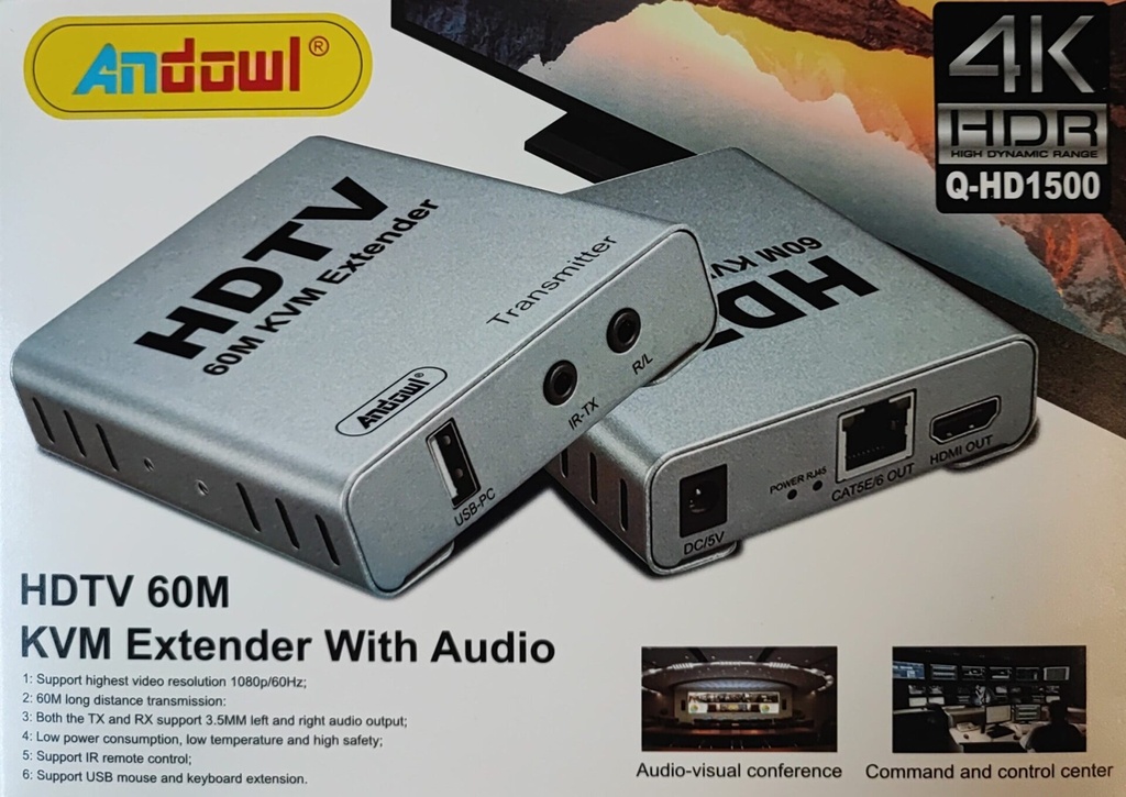 Andowl Q-HD1500 KVM Extender with Audio HDTV 60M