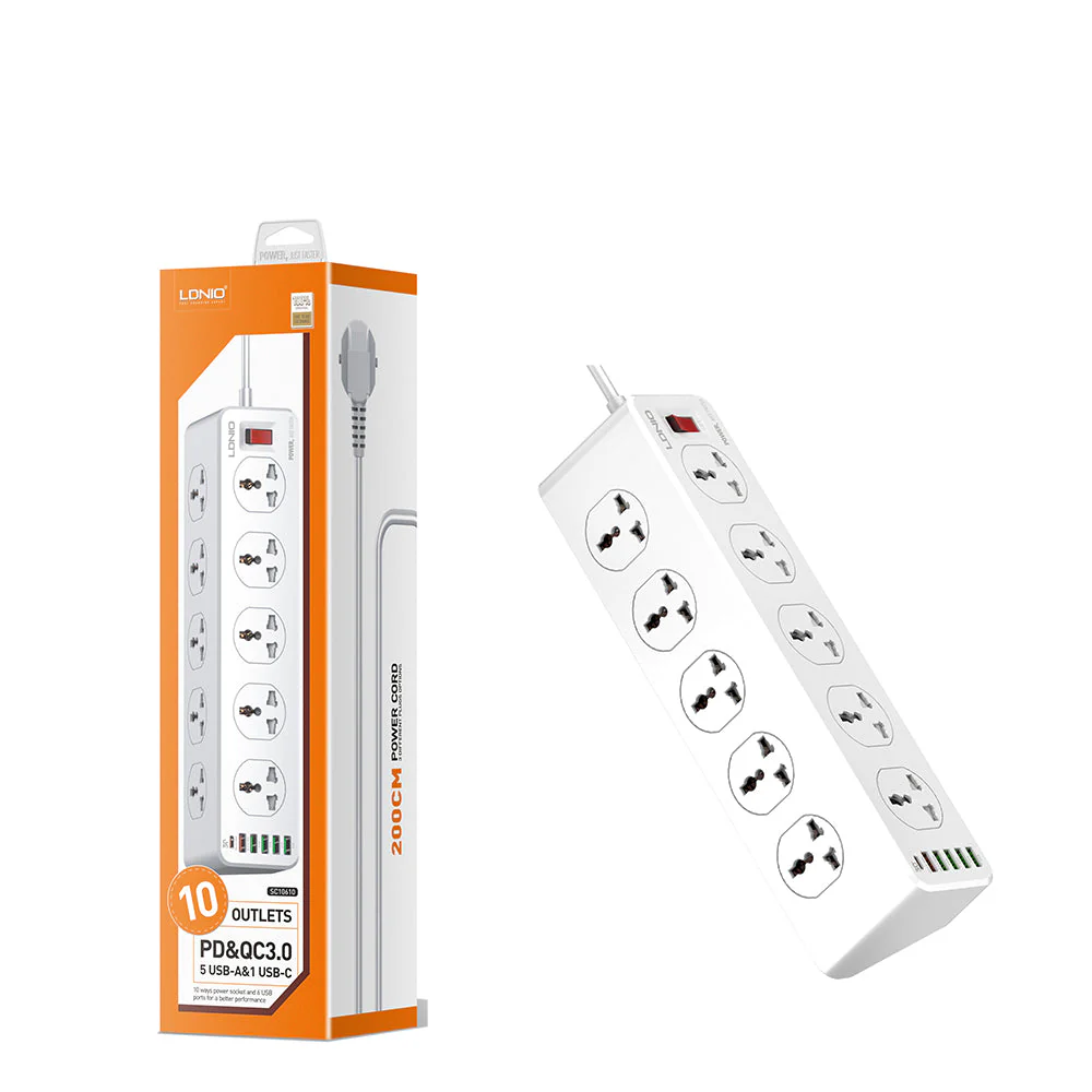 LDNIO SC10610 10 Outlets PD&QC3.0 5 USB-A&1 USB-C 2M