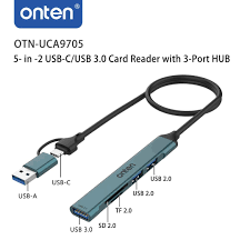 ONTEN OTN-UCA9705 5-in-2 USB-C/USB3.0 to SD/TF Card Reader with 3-ports HUB